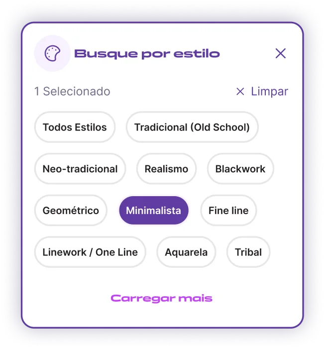 Busca de tatuador por estilo no app Tatua